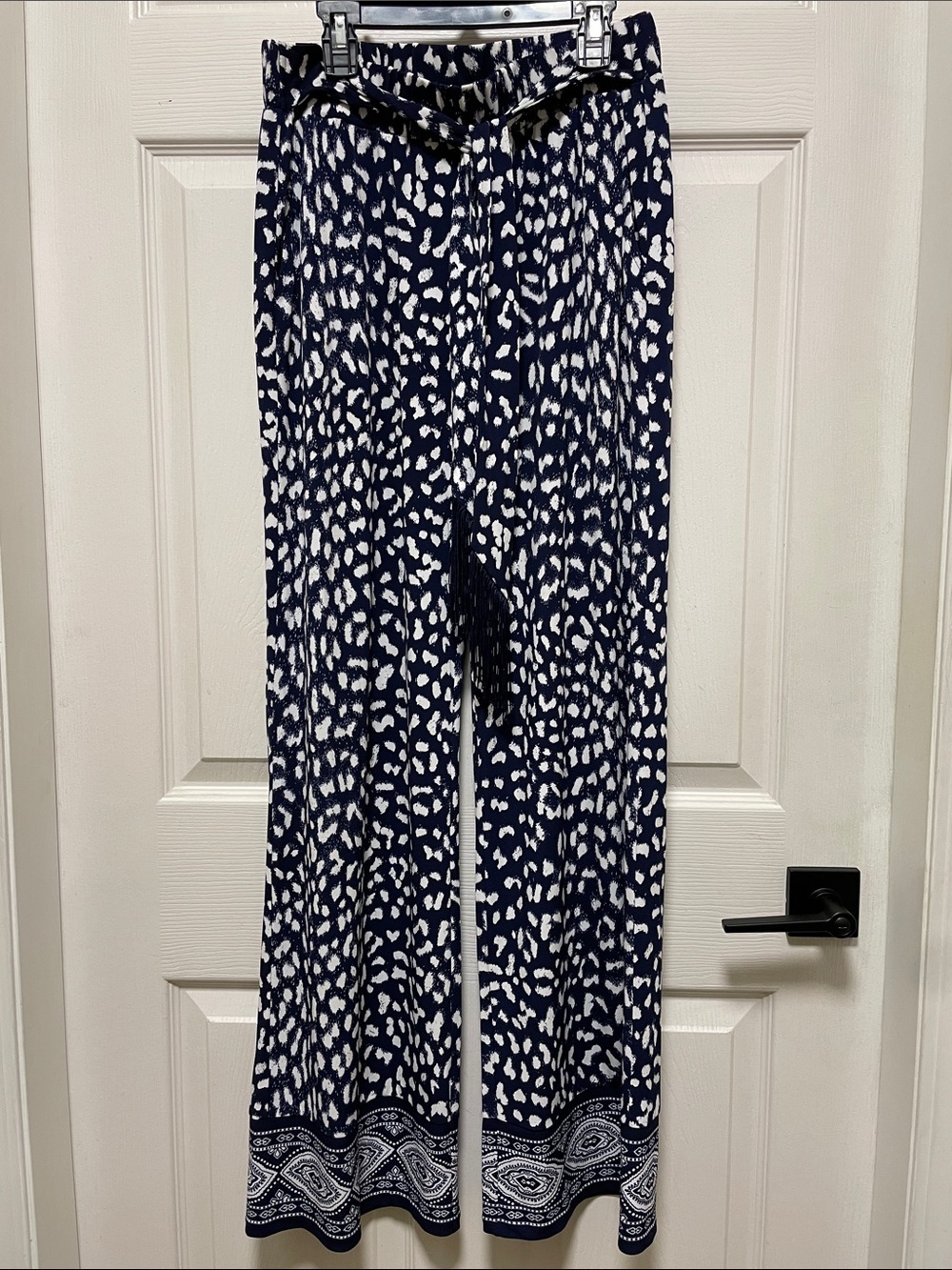 MICHAEL | Michael Kors | Navy/White | Printed | PullOn | Wide-Leg |Pants |Size S